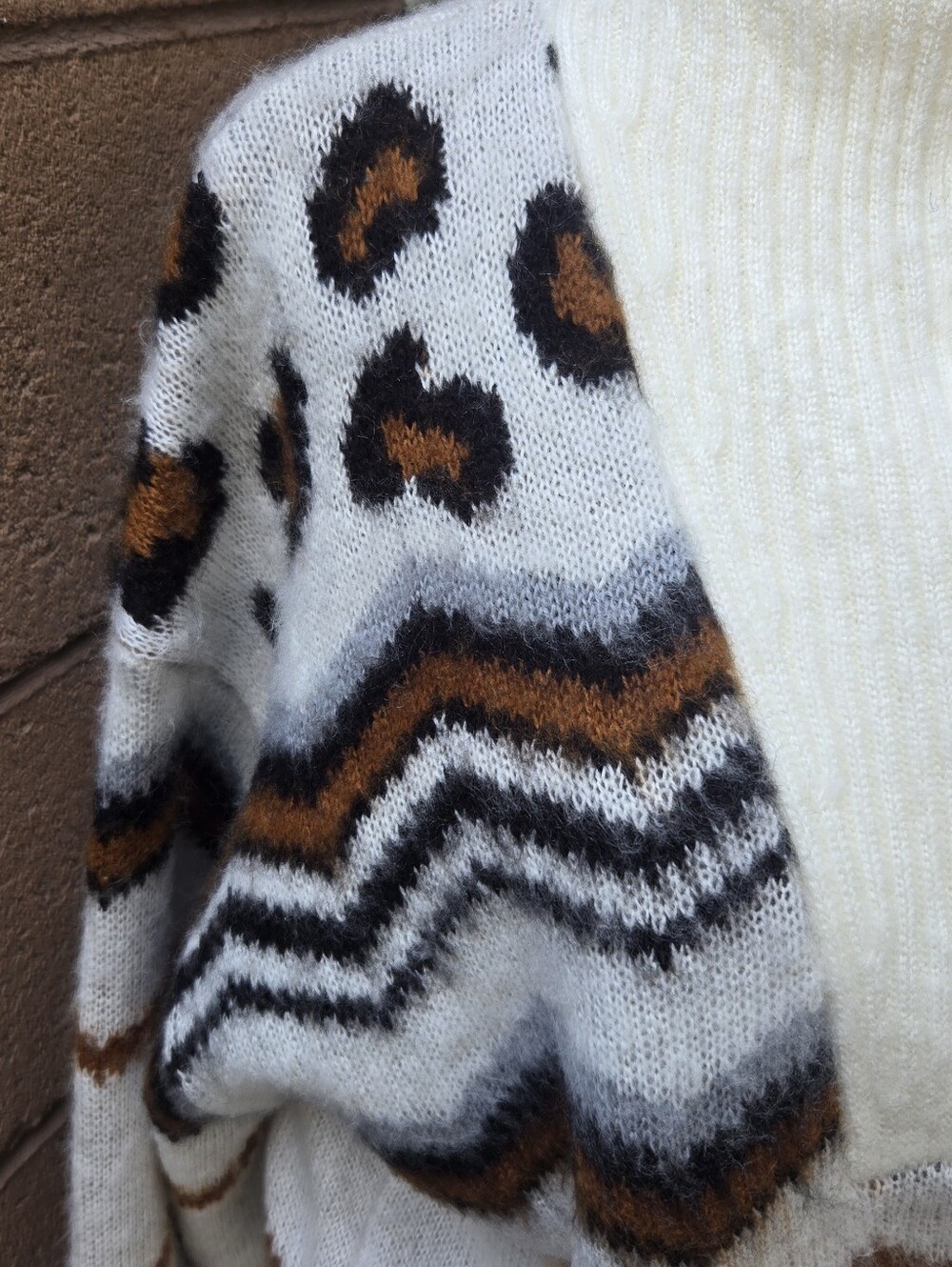 AFRM Cream Chevron Zip-Neck Sweater - Picture 3 of 10